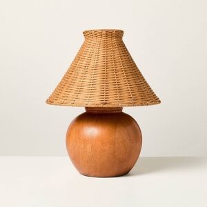 Hearth & Hand With Magnolia Wood Base with Rattan Shade Accent Table Lamp